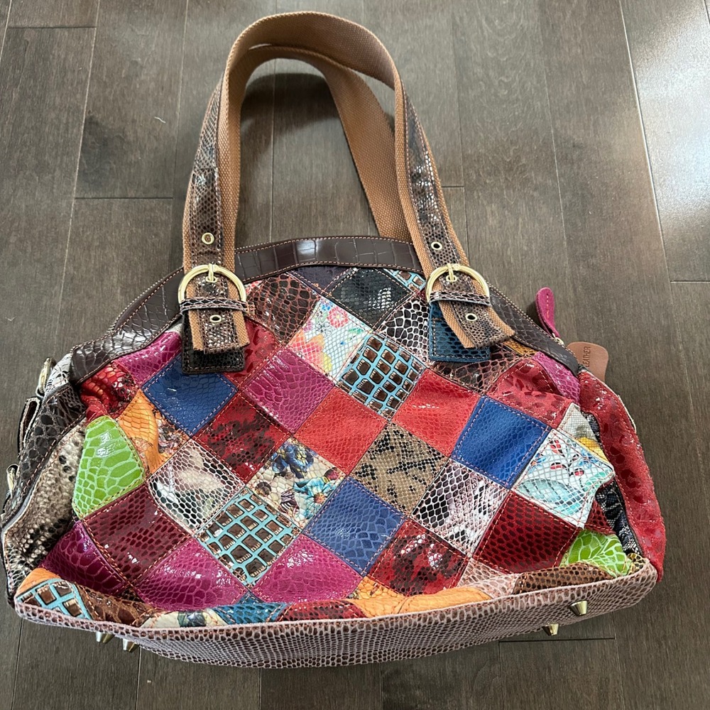 Leather Patchwork Shoulder Bag Flower Boho Hippie… - image 8